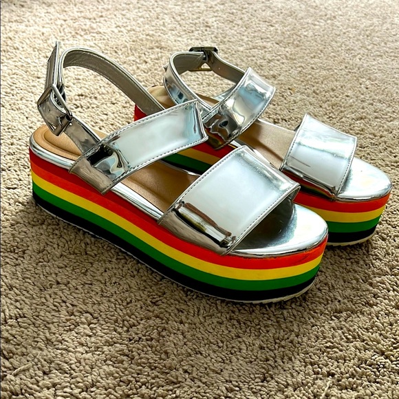Silver Platform Sandals with Rainbow Soles - Picture 5 of 7